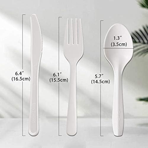 Miniatura 2 de Juego de cubiertos compostables desechables, cubiertos biodegradables ecológicos, 150 piezas (50 tenedores, 50 cucharas, 50 cuchillos), hechos de
