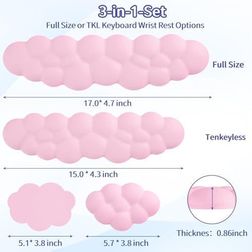 Image of Sushret Cloud Wrist Rest Keyboard, Cloud Keyboard Wrist Pad Set with PU Leather Memory Foam, Cute Arm Rest for Palm Support, PC /Gaming Desk Accessories /Office Setup /Computer Hand Cushion - Pink