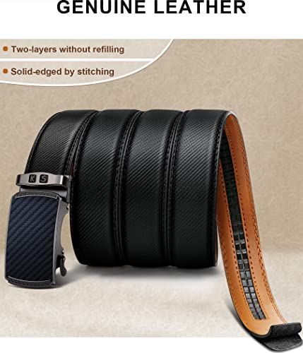Image of KEMISANT Belt Men, Sliding Ratchet Belt Genuine Leather For Gift Mens Dress Pants Oxfords,Size Adjustable