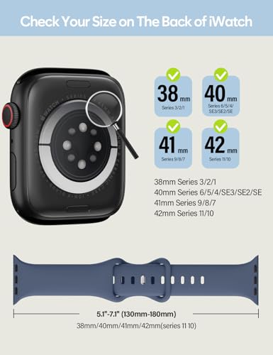 Image of Sport Silicone Band Compatible with Apple Watch Bands 40mm 38mm 41mm 44mm 45mm 42mm 49mm Women Men,Soft Wristband Waterproof Replacement Sport Strap for iWatch Bands Series 9 8 7 6 5 4 3 2 1 SE Ultra