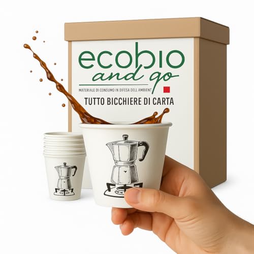 Ecobio and Go - 1000 Bicchierini Caffè in Carta Biodegradabili 75ml - Resistenti, Antiscivolo, Ideali per Bar, Ufficio e Casa - Ecologici e Monouso, Caffè alla Napoletana, Ogni Sorso una Poesia!