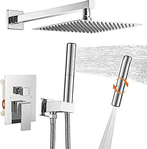 Sistema de ducha de baño, juegos de grifos de ducha, sistema de ducha completo, cabezal de ducha tipo lluvia de 12 pulgadas con ducha de mano 2 en 1, juego combinado de accesorios de grifo d