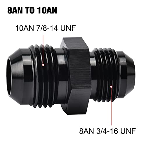 Image of EVIL ENERGY 10AN Male to AN8 Male Flare Reducer Coupler Union Straight Adapter Fitting Black 2PCS