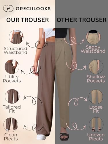 Image of GRECIILOOKS Women High Rise High Waist Trousers Flared Korean Style Formal Pants| Elegant Workwear for Office, College & Events (Available in Plus Size)