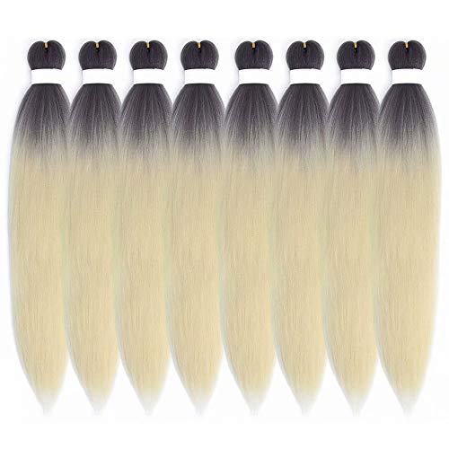 Pre Stretched Braiding Hair Ombre Blonde Easy Braiding Synthetic Braiding Hair Extension 24 Inch Crochet Braids Hair 8 Packs By Leticia