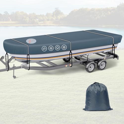 CEMOFE Jon Boat Cover 1214 ft 900D Heavy Duty Waterproof Trailerable Boat Cover with Reinforced Windproof Adjustable Straps Fits Jon Boats up to 70 Beam Width