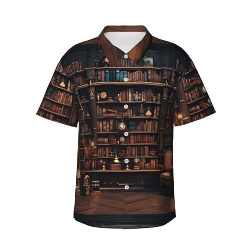 Chemise hawaïenne homme imprimé bibliothèque légère et décontractée pour la plage