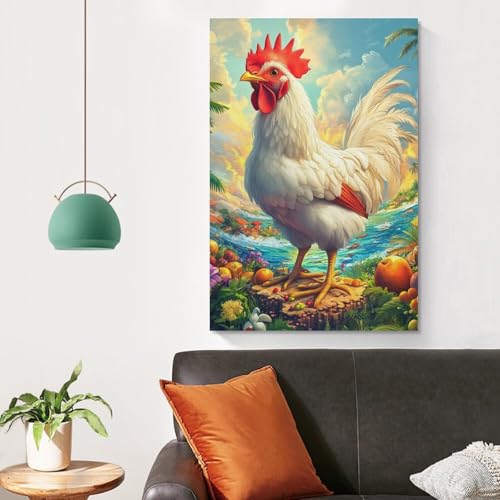 Impression Coq Murale Décoration Toile Premium de Haute Qualité 50x75cm