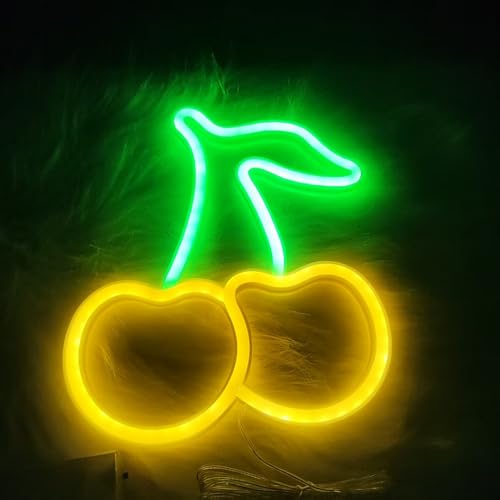 Image of Cherry Neon Signs Aesthetic Decor for Birthday Fruit Themed Party Favors,Baby Shower Decorations,Girls Bathroom Christmas Wall Art,USB or Battery Powered