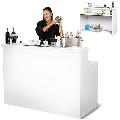 GoBar Elite Heavy-Duty Portable Bar Table for Events - Foldable Commercial Grade Wood - Pop Up Mobile Bartending Station - White