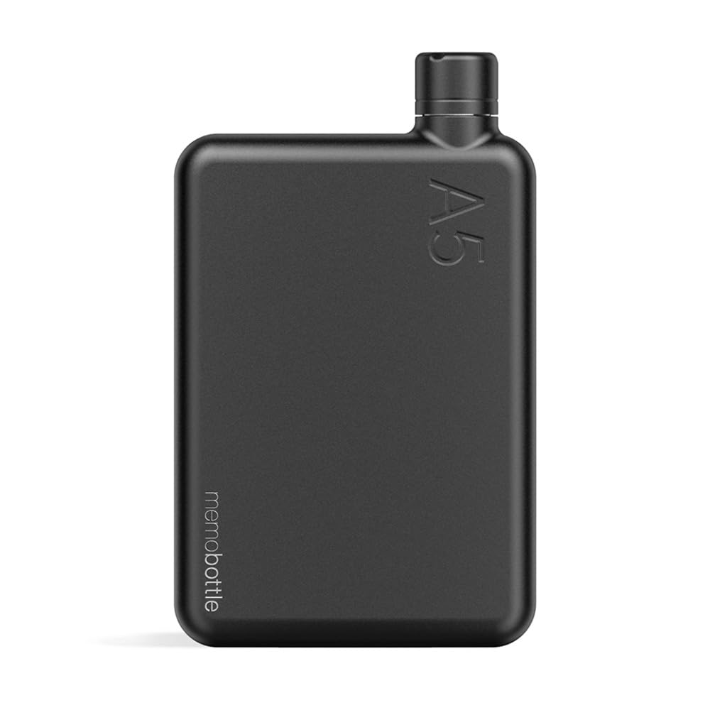 A5 MEMOBOTTLE - STAINLESS STEEL (BLACK) | 36 oz / 1080 ml | Durable, Leak-Proof, Premium Water Bottle | BPA-free| Ideal for Modern Lifestyle, Gym Workouts & Travel 1.1 ليتر Black