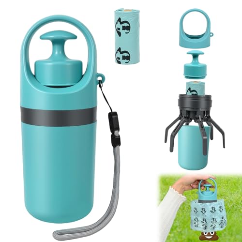 STHF Easy one-Hand Dog Waste Pickup. Portable Claw Tool Includes Bag Dispenser 2 Rolls Odor-Resistant. for All Surfaces & Dogs.