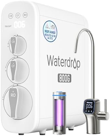 Waterdrop G3P800 Reverse Osmosis System, 800 GPD Fast Flow, NSF/ANSI 42 & 53 & 58 & 372 Certified, 3:1 Pure to Drain, Tankless Under Sink RO Water Filter System, LED Purifier, Smart Faucet