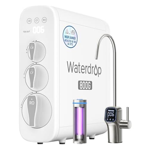 Waterdrop G3P800 Reverse Osmosis System, 800 GPD Fast Flow, NSF/ANSI 42 & 53 & 58 & 372 Certified, 3:1 Pure to Drain, Tankless Under Sink RO Water Filter System, LED Purifier, Smart Faucet W
