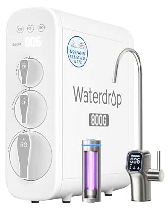 Waterdrop G3P800 Reverse Osmosis System, 800 GPD Fast Flow, NSF/ANSI 42 &amp; 53 &amp; 58 &amp; 372 Certified, 3:1 Pure to Drain, Tankless Under Sink RO Water Filter System, LED Purifier, Smart Faucet