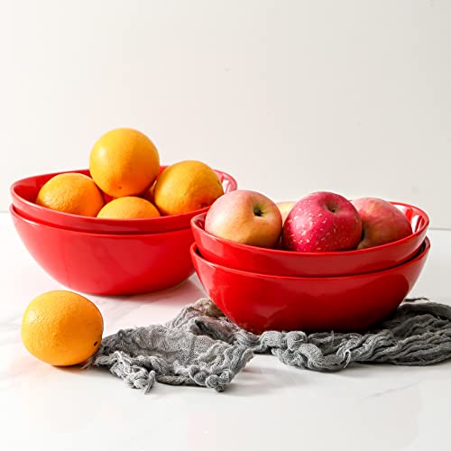 Hasense Porcelain Salad Bowls, Large Serving Bowls For Party, 42 Ounce Stackable Dinner Bowls Set Of 4 For Salads Cereal Soup Pasta, Dishwasher Microwave Safe, Red #TOP6