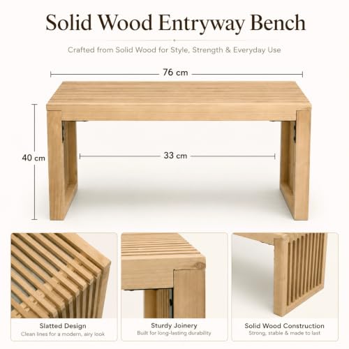 Image of SwallowLiving Solid Wood Entryway Bench 30 inch Farmhouse Dining Room Slatted