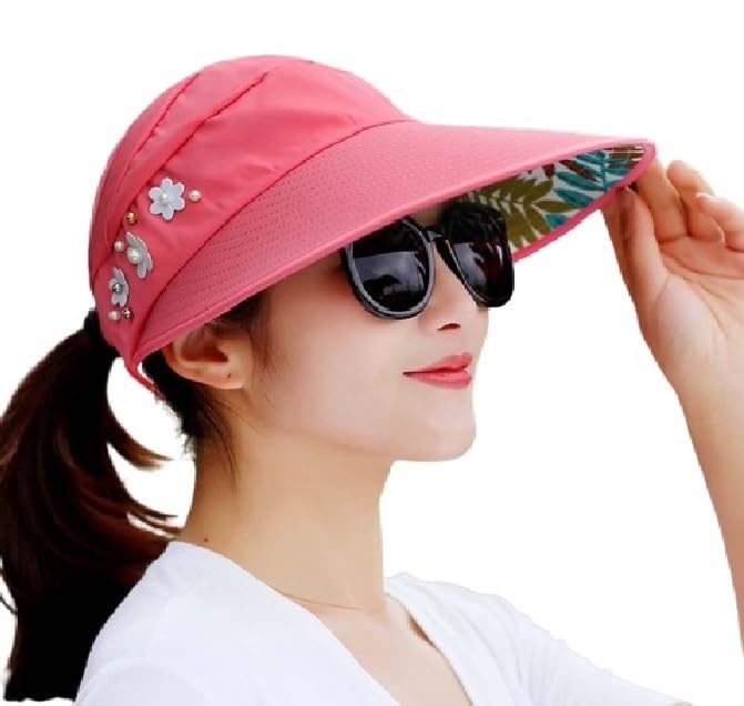 Sun Visor Hats for Women UV Protection Wide Brim Summer Cap for Girls Hat UV Protection Breathable Casual Beach Hat, Sun Protection Cap for Women (Watermelon) Purple-image-15