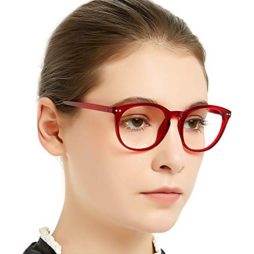 Image of MARE AZZURO Blue Light Blocking Reading Glasses Women Round Computer Readers 0 1.0 1.25 1.5 1.75 2.0 2.25 2.5 2.75 3.0 3.5 4.0 5.0 6.0 (Red, 500)