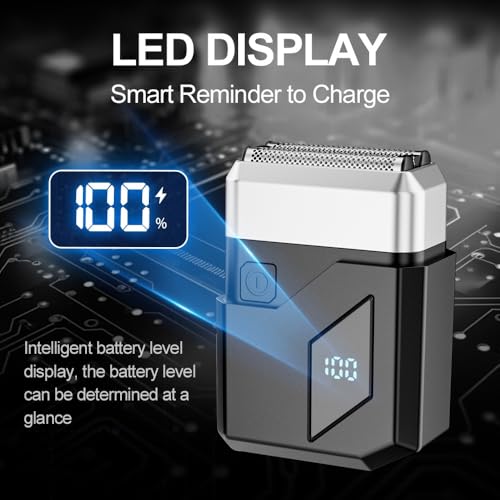 Image of Electric Foil Shavers for Men, Waterproof Cordless Beard Trimmer with LED Display & Type-C Fast Charge, Portable Travel Electric Razor for Face, Gifts for Dad Him (Silver)