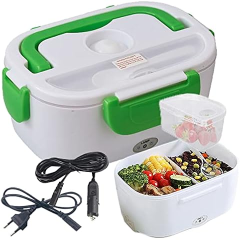 TOYOMO Electric Lunch Box Food Heater 3-In-1 Car/Truck/Home 12V/24V/110V Food Warmer Mini Microwave With Detachable Container,Green,1L Cover