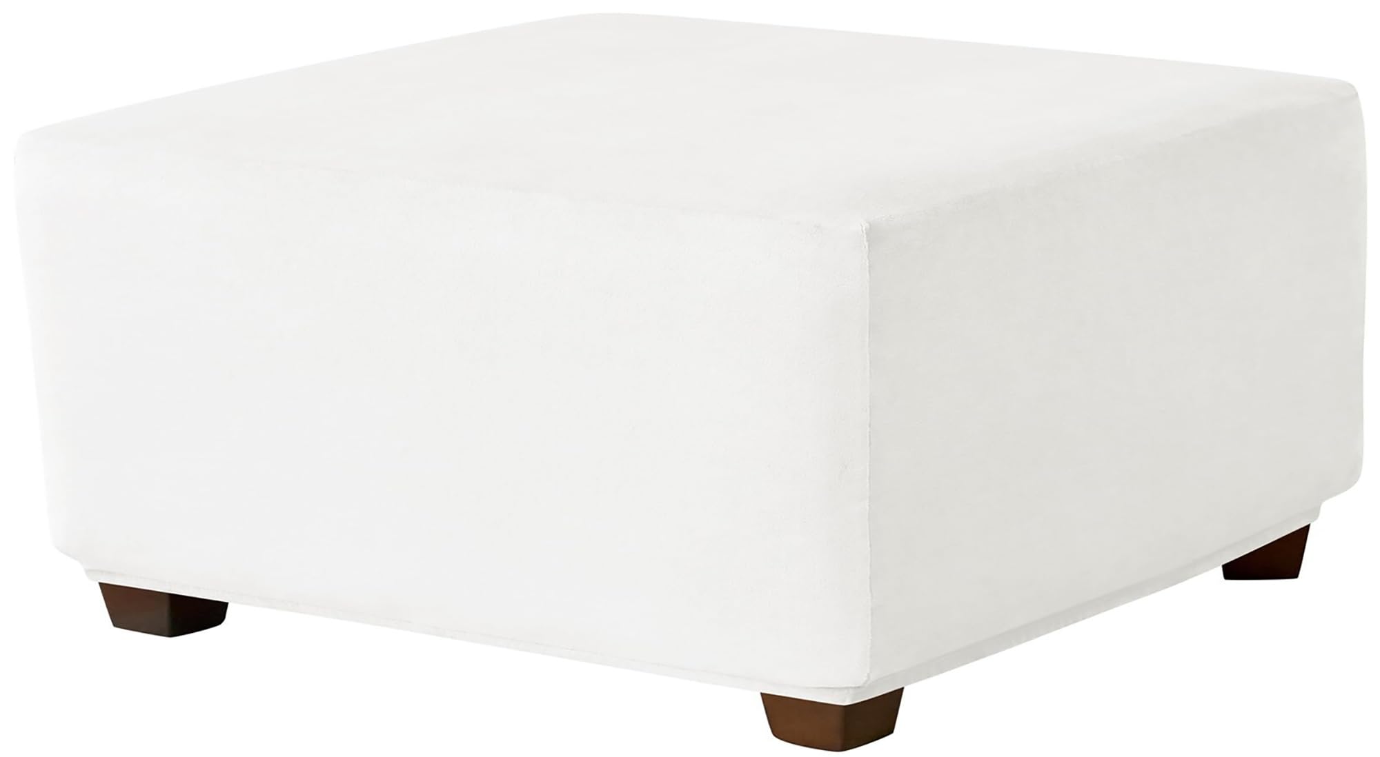 RTSFKFS Stretch Ottoman Foot Rest Covers Square, Smooth Velvet Ottoman Slipcover Soft Storage Stool Cover Footstool Slipcover for Living Room Furniture Protector(White,28"/70cm)