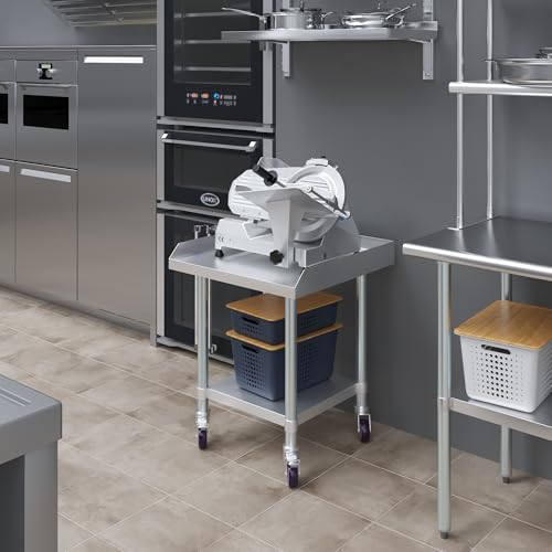 Image of AmGood Stainless Steel Equipment Stand - Heavy Duty, Commercial Grade, with Undershelf, NSF (24 inch Width x 24 inch Length + Casters)