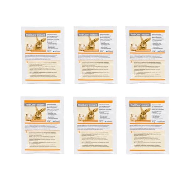 Alfavet RodiCare instant | 6er Pack | 6 x 20 g | Pulverförmiges Alleinfuttermittel für Zwergkaninchen, Meerschweinchen, Degus und Chinchillas | Spezielle Kräutermischung
