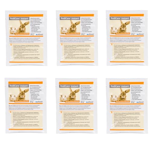 Alfavet RodiCare instant | 6er Pack | 6 x 20 g | Pulverförmiges Alleinfuttermittel für Zwergkaninchen, Meerschweinchen, Degus und Chinchillas | Spezielle Kräutermischung