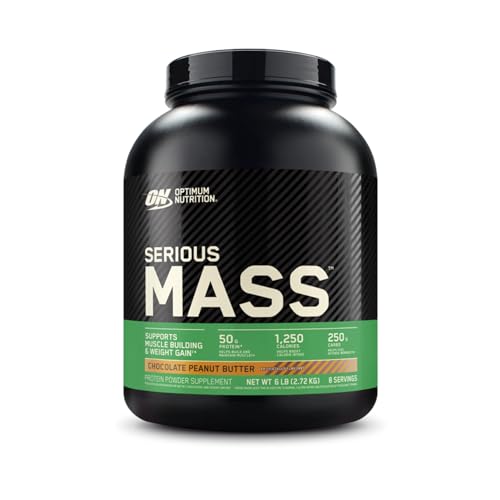 Optimum Nutrition Serious Mass, Weight Gainer Protein Powder, Mass Gainer, Vitamin C and Zinc for Immune Support, Creatine, Chocolate Peanut Butter, 6 Pound (Packaging May Vary)