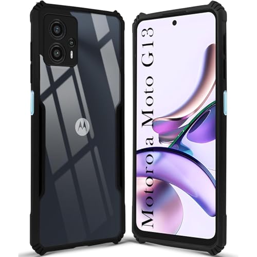 Image of Hybrid Back Cover for ‎Motorola Moto G13, 360 Protection | Crystal Clear with Black Bumper | Camera Protection | Ultra Hybrid Transparent (Black Bumper)