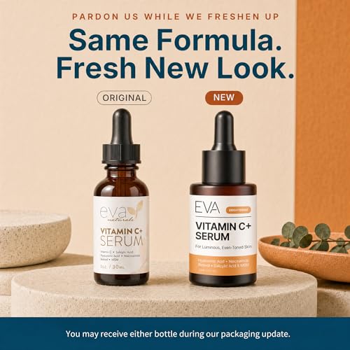 Image of Eva Naturals Vitamin C Serum for Face - Anti Aging Dark Spot Remover & Corrector with Retinol, Hyaluronic Acid, Niacinamide & Salicylic Acid - Brightening, 1 fl oz