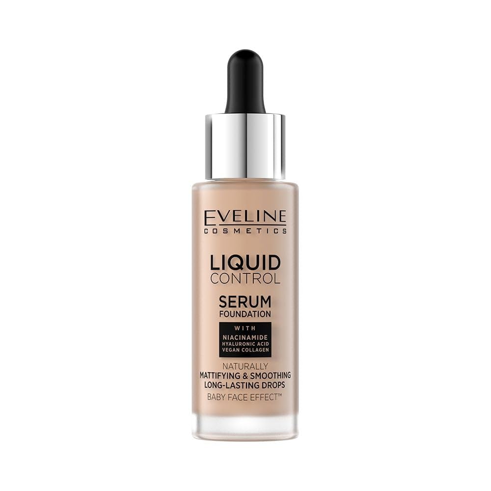 Eveline Cosmetics Liquid Control HD Liquid Control Foundation with Niacinamide - Natural Beige No. 035, 24-Hour Long Wear Hydrating Formula