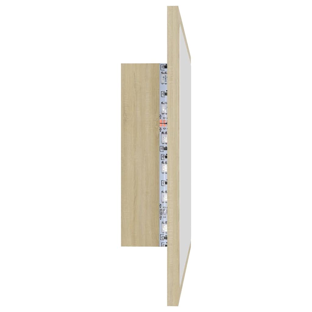 Lustro łazienkowe LED, dąb Sonoma, 60 x 8,5 x 37 cm, akryl z lampą RGB, montaż ścienny do umywalki i umywalki, mebel łazienkowy akcent do łazienki WC, wiszące lub poziome