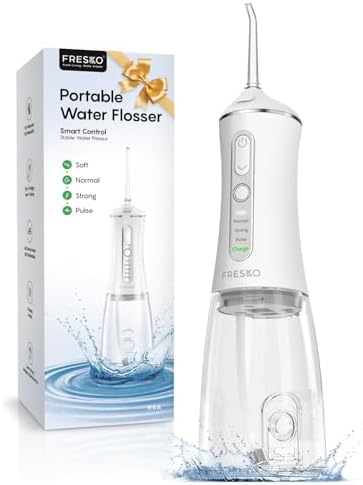FRESKO Water Dental Flosser, 50-Day Battery Life Oral Irrigator with Constant Pressure, 300ML Water Flosser with 5 Nozzles for Teeth Cleaning, IPX7 Waterproof, Ideal for Braces and Sensitive Gums
