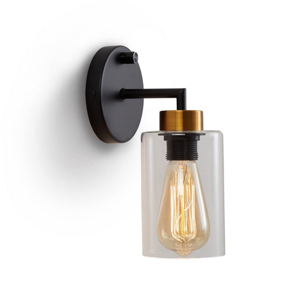 Aplique de pared de metal negro con interruptor regulable y lámpara de vidrio retro