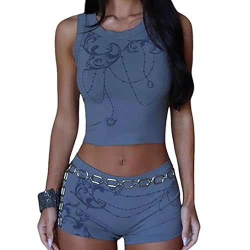Short Sets Women 2 Piece Outfits Printed Sleeveless Crop Tank Top and Shorts Workout Set Active Wear