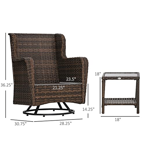 Outsunny 3 Piece Wicker Patio Bistro Set With Cushions, Pe Rattan Outdoor Porch Furniture With 360° Swivel Chairs, And Glass Top Table For Backyard, Garden, Pool, Dark Blue #TOP2