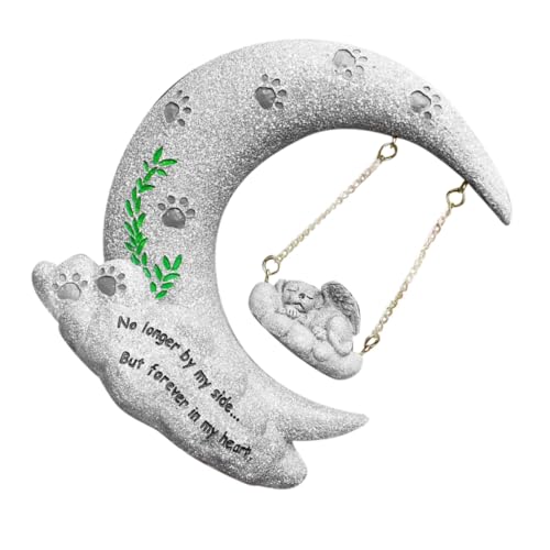 IMIKEYA 月形ペットドッグメモリアルストーン 樹脂製耐候性ペット墓石 犬用記念碑 家やの装飾に 名入れ対応可能