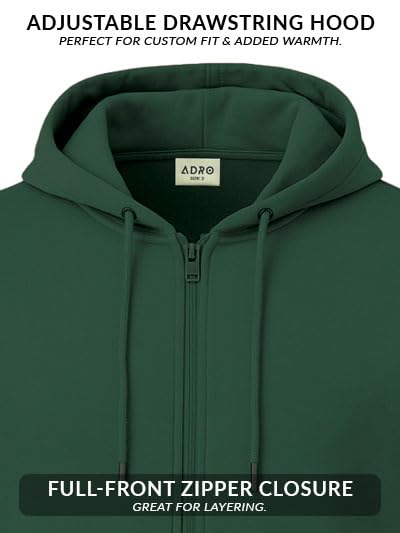 Image of ADRO Men's Regular Fit Zip-Up Hoodie for man | 320 GSM Cotton Poly Fleece Zipper Sweatshirt with Soft Fabric & Printed Hoodies