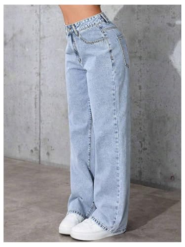 GORGLITTER Girl's Cute Baggy Wide Leg Jeans Elastic High Waisted Denim Pants Bottoms with Pockets3