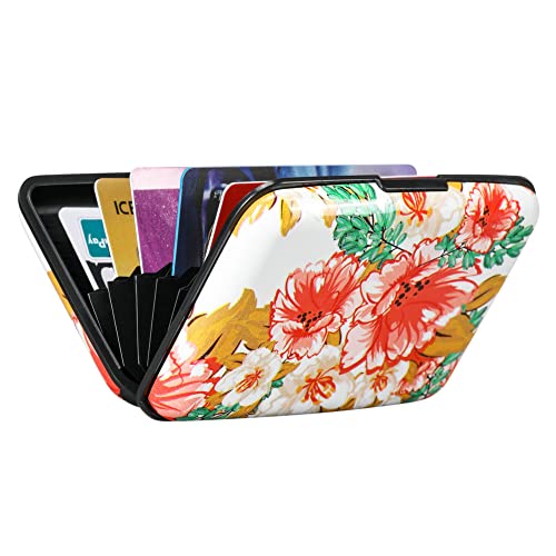 Image of Elfish Mini RFID Aluminum Wallet Credit Cards Holder Business Card Case Metal ID Case for Men Women, Flower22