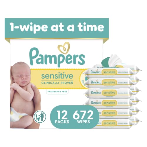 Image of Pampers Sensitive Baby Wipes, Clinically Proven, Fragrance Free, Unscented, Water Based, Hypoallergenic, Multi-Use, Hand Wipes 672 Wipes Total (12X Flip-Top Packs) [Packaging May Vary]