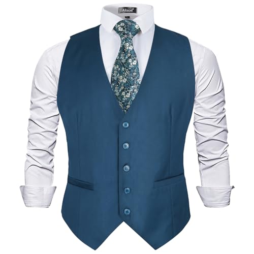 Image of Alizeal Mens Classic Solid Color Business Suit Vest Regular Fit Tuxedo Waistcoat for Wedding