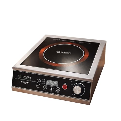 LONGER Commercial Induction 3500W Cooktop | Heavy Duty Stainless Steel Body | 6 Cooking Modes | Touch Panel + Knob Control | LED Display | 2Hr Auto Sh