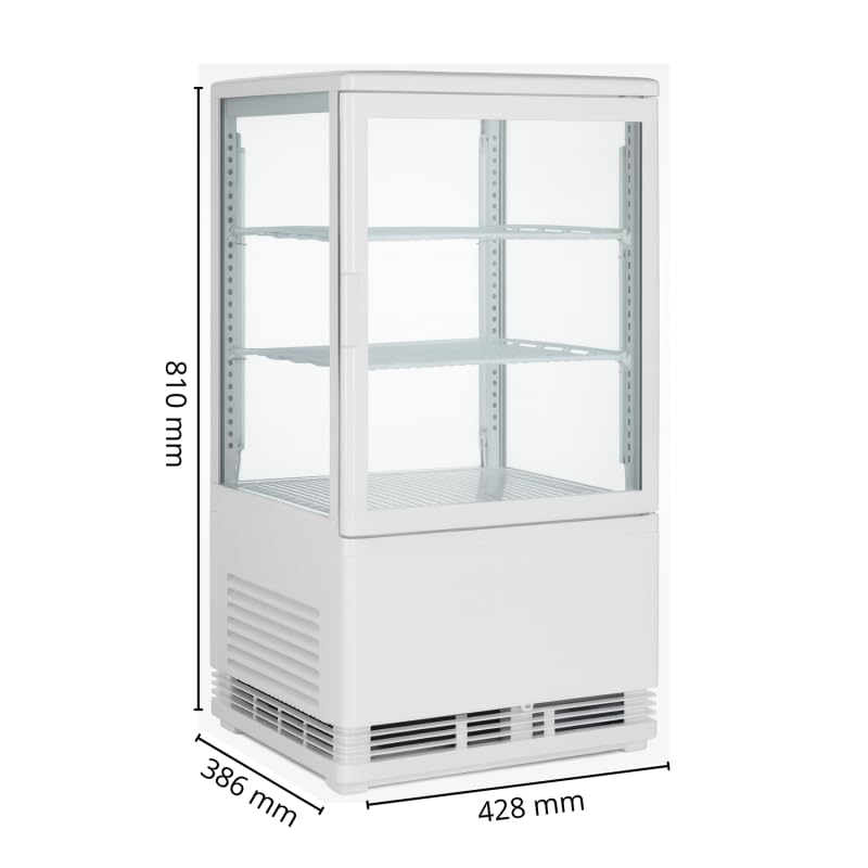 Genérico Mini Vitrina Refrigerada 58L - Blanco - 4 Caras Acristaladas - Frío Ventilado 0 a +12°C - Iluminación LED - Compacta y Elegante