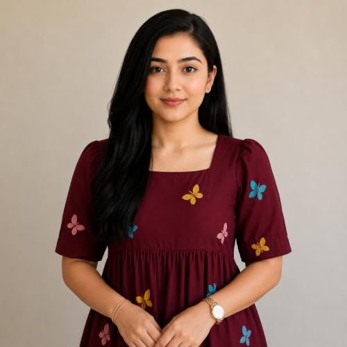 Image of Women's Rayon A-Line Midi Dress, Floral Print, Short Sleeves, Tiered Design, Round Neck, for Summer Wear