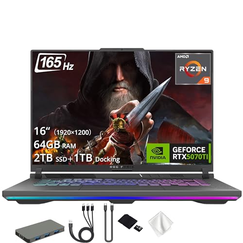 Image of ASUS ROG Strix G16 16 inch WUXGA 165Hz Gaming Laptop, GeForce RTX 5070 Ti, AMD Ryzen 9-8940HX, 12GB GDDR7, 64GB DDR5, 3TB Storage (2TB SSD+1TB Docking Station Set), Backlit Keyboard, Windows 11 Home, Gray