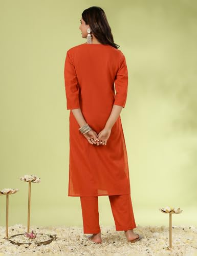 Image of Kaari Chikankari Embroidered Kurta Set for Women- 100% Cotton | Yoke Detailing | Three Piece Kurta Set with Dupatta | Sleeve
