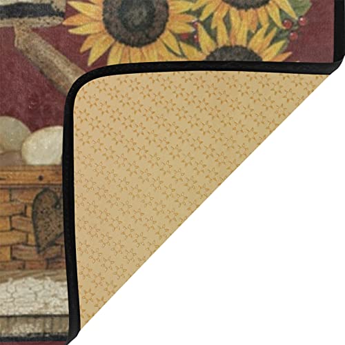 Gredecor Farmhouse Rooster Kitchen Rug Anti Fatigue Sunflower Rustic Wood Decorative Kitchen Mats Non Skid Washable Floor Rugs Mat For Home Kitchen Office Laundry - 39"X20" #TOP5
